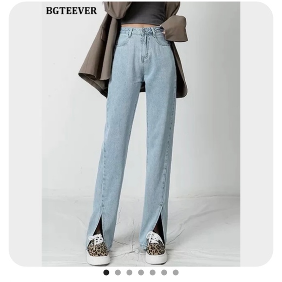 Blue denim jeans with front slits - Picture 1 of 5